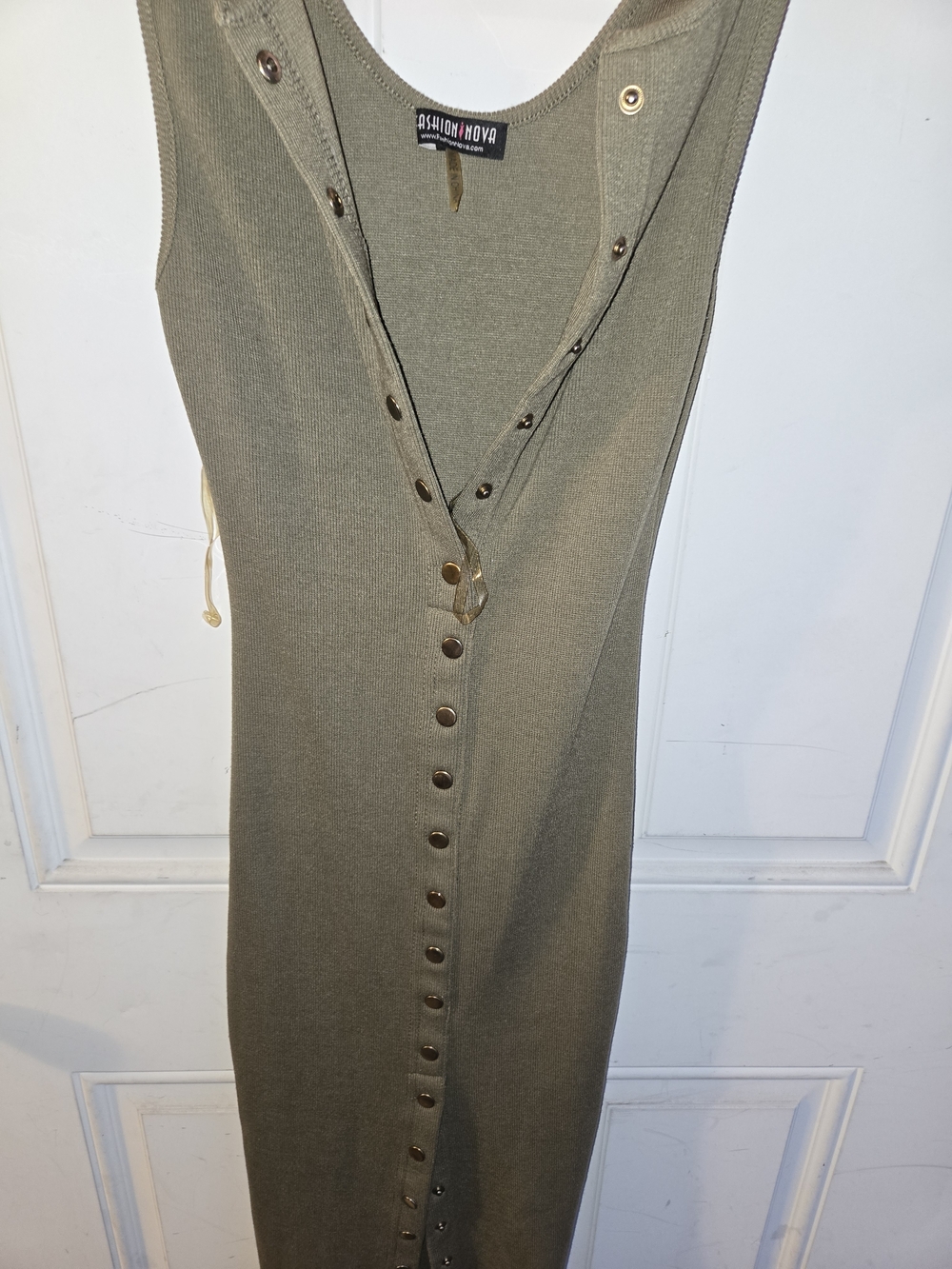 Fashion Nova Olive Ribbed Button-Front Midi Dress